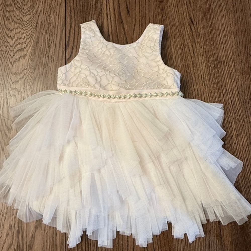 American Princess Light Pink Lace Tulle Infant Dress Sz 24mo Jewel detail AA